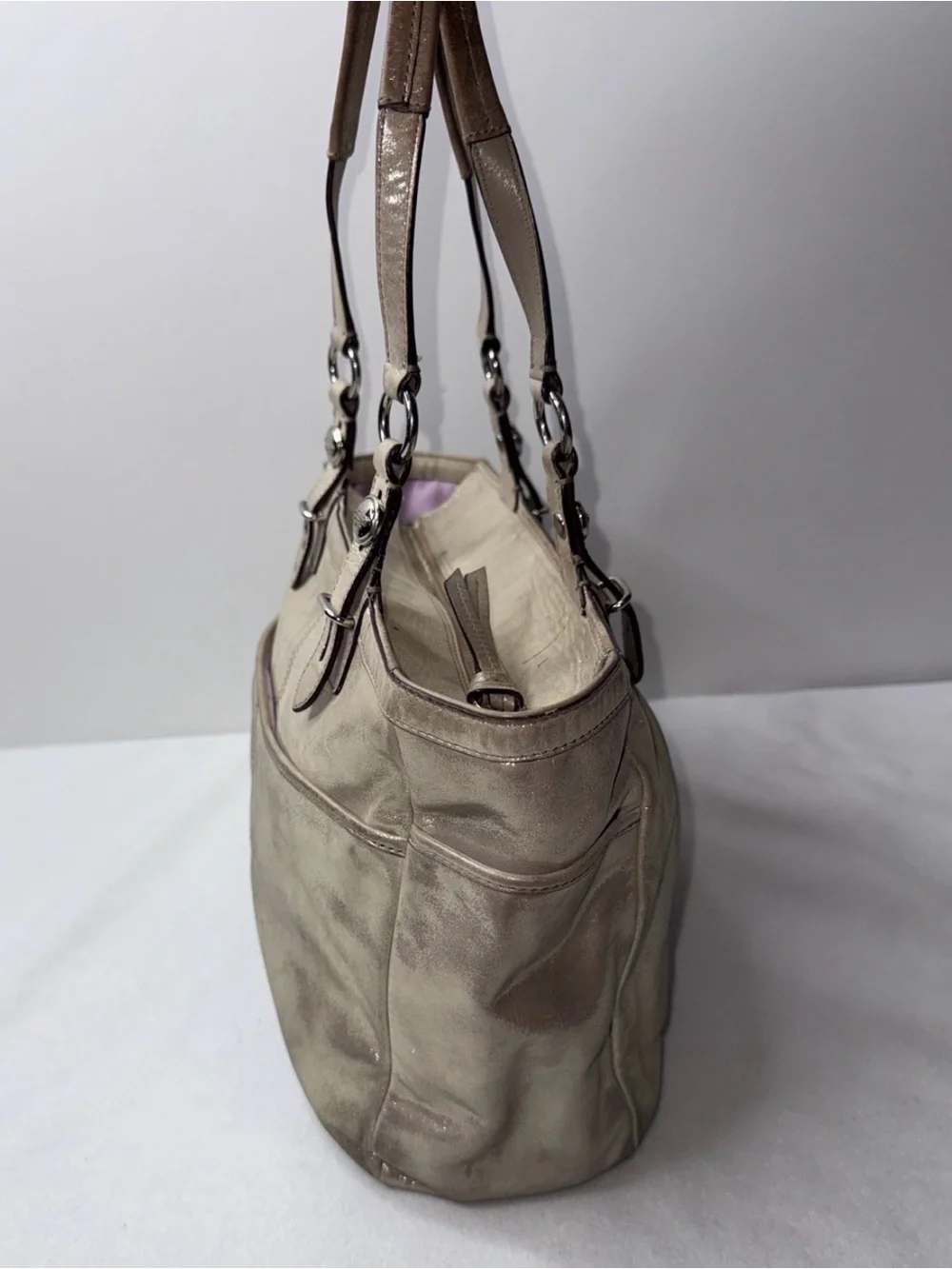 Coach Metallic Champagne Tote Bag - Shimmery Light Gold Shoulder Bag